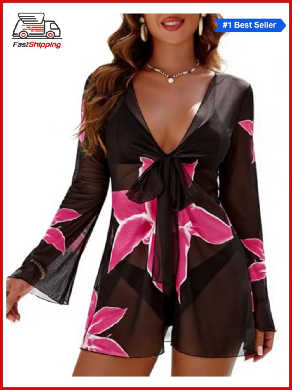 ✨Blooming Jelly Sheer Mesh Kimono Swim Cover Up Flowy Beach Swimsuit
